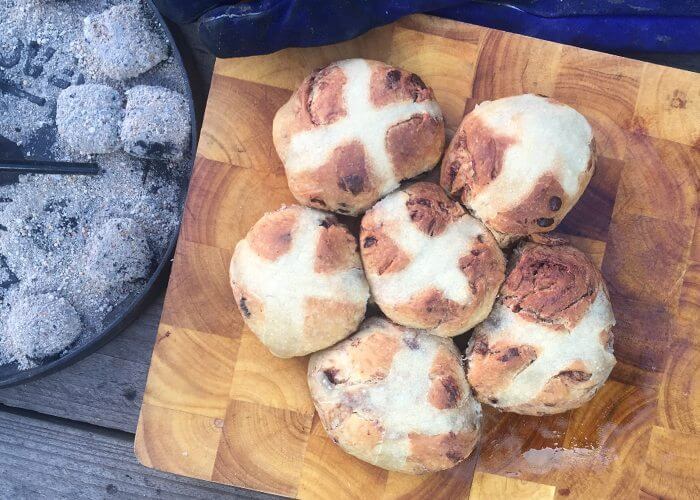 Easter Hot Cross Buns in the Camp Oven