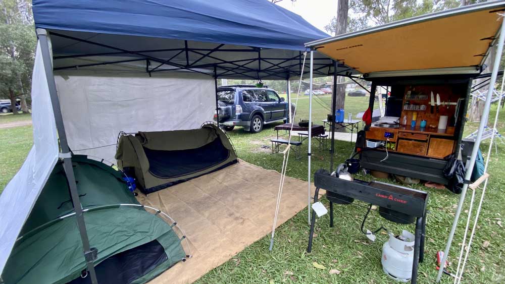 our unpowered camping set up at cobb and co nine mile Gympie
